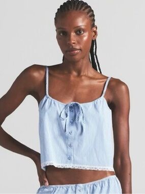 Skims Cadet Stripe Cotton Poplin Cropped Sleep Camisole Tank Size XS